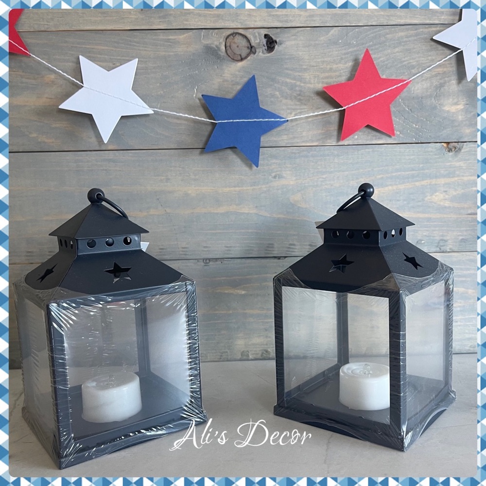 Set of 2 Patriotic Blue metal lanterns with battery tea-light- Target Nautical